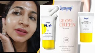 NON SPONSORED supergoop sunscreen reviewBest sunscreenNo white cast tinted sunscreen lotion [upl. by Xenophon467]