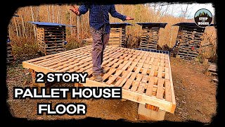 Building a Floor with Pallet Wood Tiny Pallet House in the woods [upl. by Ayikaz]