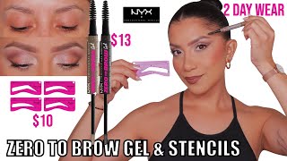 new NYX ZERO TO BROW BROW GEL DUAL ENDED  STENCILS  2 DAY WEAR sparse brows  MagdalineJanet [upl. by Gebhardt]