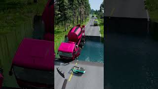 Mixer trucks vs massive water pit 9  carsvswaterpit doubleflatbedtrailertruckvsspeedbumps [upl. by Saffren]