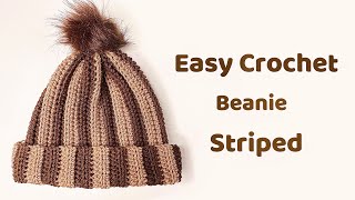 Easy Crochet Striped Beanie Tutorial [upl. by Namrak]