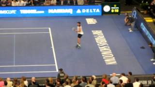 2012 BNP Paribas Showdown NewYork Roddick imitates Nadal while playing Federer [upl. by Naawaj]