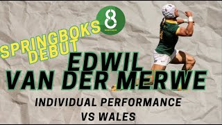 EDWIL VAN DER MERWE SPRINGBOKS DEBUT AGAINST WALES  INDIVIDUAL PERFORMANCE [upl. by Maggee]