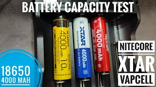 XTAR 18650 4000mAh Battery Capacity Test vs Nitecore vs Vapcell [upl. by Ariel]