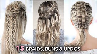 15 Beautiful Braids Buns and Updos  Easy Hairstyle Tutorial [upl. by Livvy392]