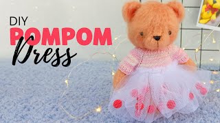 Sewing tulle netting dress with pompom for amigurumi [upl. by Hermy]