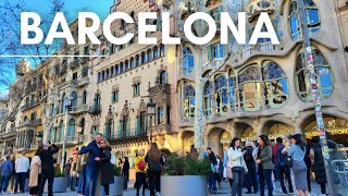 Barcelona Walking Tour from Plaza Catalunya to Batllo House and La Pedrera  Barcelona Spain [upl. by Brom]