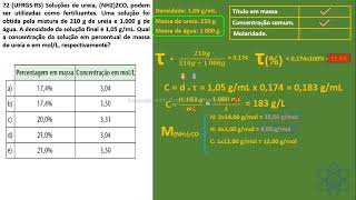 CAP 01  EXER 72  UFRGSRS Soluções de uréia NH22CO podem ser utilizadas como fertilizante [upl. by Nolyag]