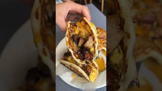 MAPLE GLAZED PORK BELLY BRUNCH PANCAKE TACOS from Elm Street Diner in Stamford CT DEVOURPOWER [upl. by Royal]