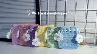 Crochet tutorial How to do Mini Flower Drawstring Bag [upl. by Felty]