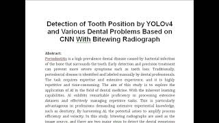 Detection of Tooth Position by YOLOv4 and Various Dental Problems Based on CNN With Bitewing Radiogr [upl. by Ellett]