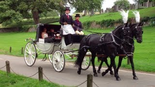 Horse Drawn Carriage at a English Wedding  St Marys Church Tissington Derbyshire UK [upl. by Nomelihp]