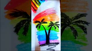 Easy Oil Pastel Drawing 🌈🌴 shorts shortvideo art satisfying [upl. by Enert]