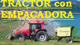 TRACTOR LAMBORGHINI con REMOLQUE GRÚA y EMPACADORA TRABAJANDO Bolas de hierba Video para niños [upl. by Ainotna]