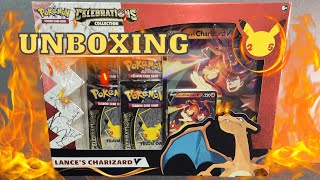 Unboxing Pokémon Lances Charizard V Celebrations Collection  Pokémon TCG [upl. by Bast26]