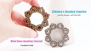 How to bezel 8mm rivolis with 110 round seed beads  Wind Rose  Tutorial by Sidonia [upl. by Bathulda]