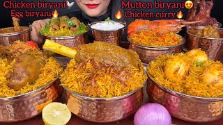 EGG BIRYANICHICKEN BIRYANIMUTTON BIRYANIPRAWNS BIRYANIKEBAB BIYANIRAITACURRY ASMR EATING [upl. by Lativa]