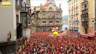 Thousands celebrate start of San Fermin festival Pamplona [upl. by Aleakam]