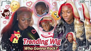 🍧New Trendy Lace Front Wig Install Jet Black  Pink Skunk Stripes Hair Ft ULAHAIR [upl. by Kyred68]