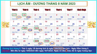 Lịch âm dương tháng 8 năm 2023  Lịch vạn niên và những ngày lễ tháng 82023 [upl. by Woodhouse]