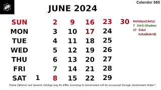 June 2024 Calendar with Holidays  India 📅 Calendar 365 📅 [upl. by Juakn]