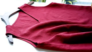 DIY VNeck Linen Top From Scratch  How To Sew VNeck Top  Thuy Sewing [upl. by Daub942]