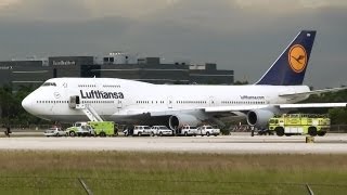 Lufthansa Medical Emergency at Miami Intl Airport 08262013 [upl. by Alleuqahs]