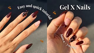 FULL gel x nails tutorial at home  fall nails  beginner friendly design step by step [upl. by Renaud]