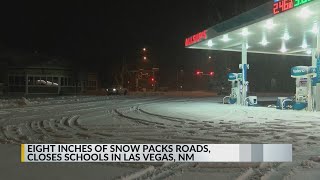 Snow packs roads closes schools in Las Vegas [upl. by Hnil524]