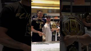 It’s cool to be able to try on the ufc gold belt on  thank you Alex  Tribal and primal 🗿 [upl. by Solohcin899]