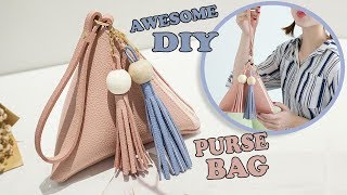 CUTE DIY TRIANGULAR PURSE BAG TUTORIAL  PU Lather Cute Pouch Zipper Bag [upl. by Senga]