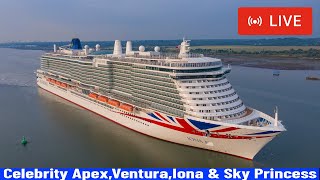 SHIPS TV  Celebrity ApexVenturaIona amp Sky Princess Departing the Port of Southampton LIVE [upl. by Ettenaej]