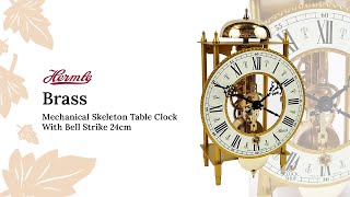 24cm Brass Mechanical Skeleton Table Clock With Bell Strike By Hermle [upl. by Aurita]