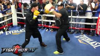 Canelo Alvarez vs Alfredo Angulo Canelo mitt workout highlights [upl. by Znieh]