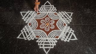 Margazhi madham special kolam  Easy Padi kolam with 5x3 dot  Dhanurmasam mugulu  Rangoli Kolangal [upl. by Azzil]