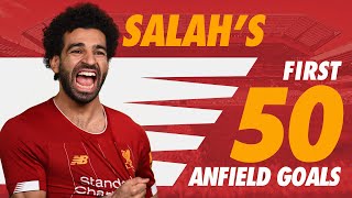 Mo Salahs first 50 Liverpool goals at Anfield  Chelsea Roma Man City and more [upl. by Eened]