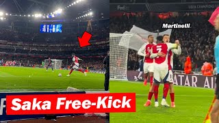 Arsenal Fans Reactions to SAKA Free kick Goal vs PSG  Arsenal vs PSG [upl. by Eirrok]