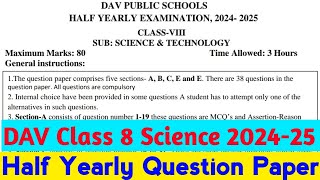 DAV Class 8 Science Half Yearly Question Paper 202425 [upl. by Desta317]