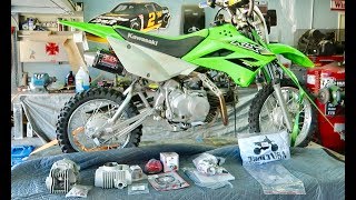 TURNING MY KLX 110L INTO A BEAST  143CC BIG BORE INSTALL WITH V2 RACE HEAD [upl. by Ydnahs]