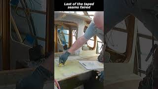 Last Fiberglass Seams Faired shorts boatbuilders plywoodboat boatprojects boatbuilding fairing [upl. by Guimar]