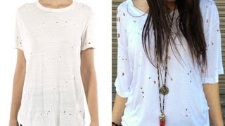 DIY Fashion  Edgy TShirt With Holes  Designer DIY [upl. by Lrak]