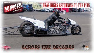 Drag Racing Bikes at Santa Pod Summer Nationals 2024 returning to their pits under the timing gantry [upl. by Moshe]