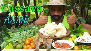 Cassava with fried fish chili salt sauce and coconut Food eating show ASMR [upl. by Manon456]