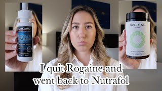 ROGAINE VS NUTRAFOL  Why I quit Rogaine and went BACK to Nutrafol [upl. by Ecinej]