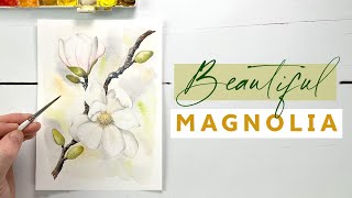 How To Paint Watercolour Magnolia Flowers [upl. by Haines347]