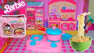 Kitchen Barbie Set Making Barbie Recipe New Kitchen Toys Unboxing video Barbie Doll Cooking [upl. by Gildas]