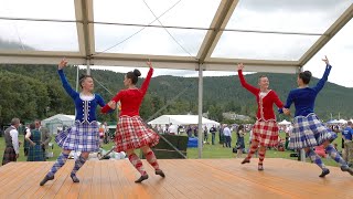 Scottish Champion Highland dancers compete in Reel of Tulloch during 2023 Ballater Highland Games [upl. by Lukas]