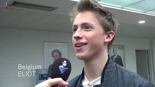 Interview Eliot Belgium 2019 at Eurovision press conference  Release Wake Up [upl. by Nnylyrehc576]