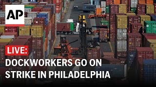 ILA port strike LIVE Dockworkers hit picket lines in Philadelphia [upl. by Nico44]