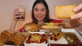 JOLLIBEE MUKBANG 2023  spaghetti fried chicken burger steak lumpia etc [upl. by Ahsennod]